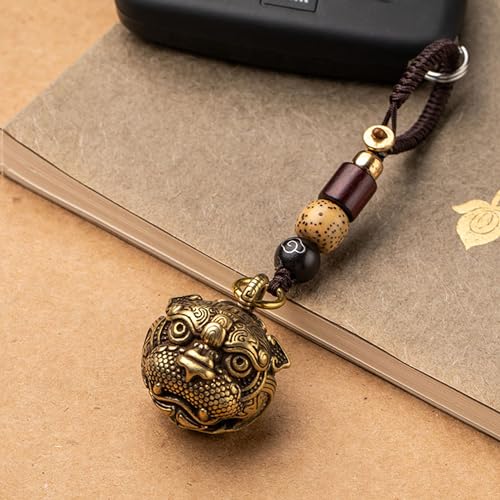 Brass Decorative Bells Keychain with Pi Xiu Pattern, Hanging Lucky Bell for Car Keys or Backpack as Good Luck Charms - style: Pi Xiu Bell