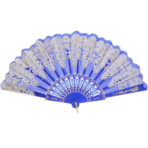 Chinese Style Folding Fan Blue for Weddings Festival Performance Decor - color: Blue