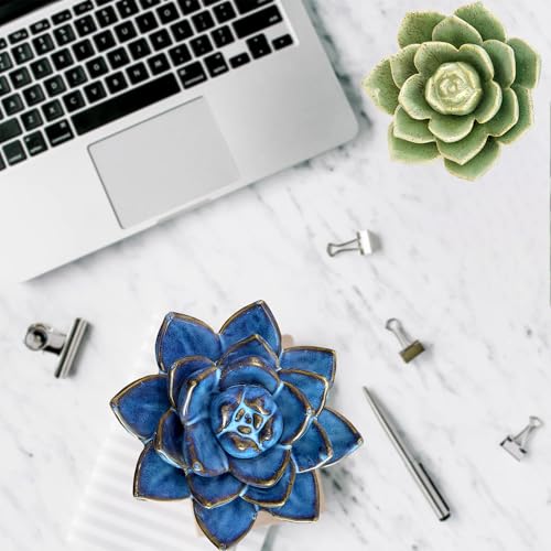 Ceramic Succulent Flower Table Centerpiece (Blue) - color: Blue