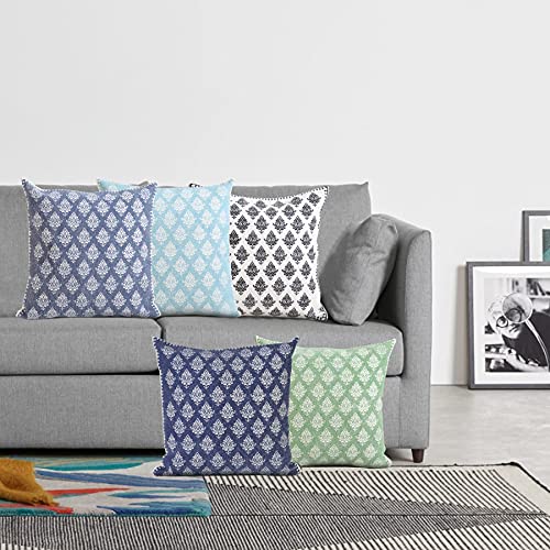20x20 Inches Floral Cotton Throw Pillow Covers for Home Decor | Traditional Boho Cushion Covers for Throw Pillows | Perfect for Living Room Couch & Bedroom Decorations | Green/White - color: Green/White