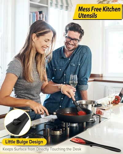 BUNDLEPRO Silicone Cooking Spoons for Nonstick Cookware, One-Piece, 2 Pack - color: Black