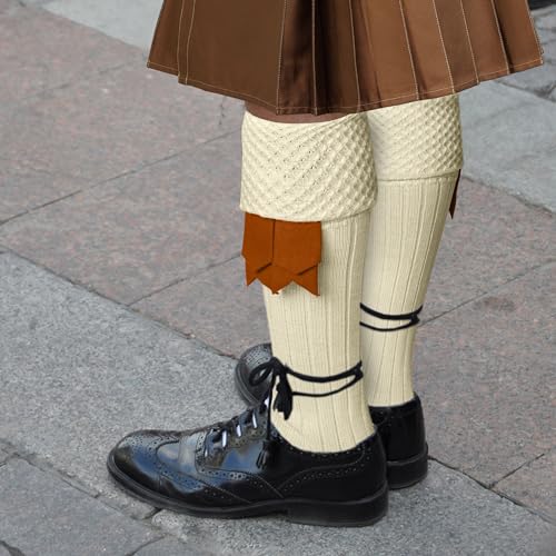 DSS KILTS-Kilt Hose, Tradional Scottish Kilt Scocks Wool Blend, Bubbled Design Kilt Socks for USA Shoe Sizes - color: Off-white, size: Small
