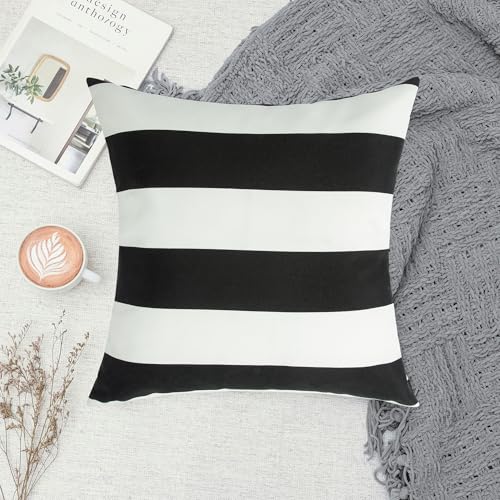 Outdoor Pillow Covers 18x18 Inch Pack of 2, No Insert-Black White Stripe - color: Black White Stripe, size: 18"L x 18"W