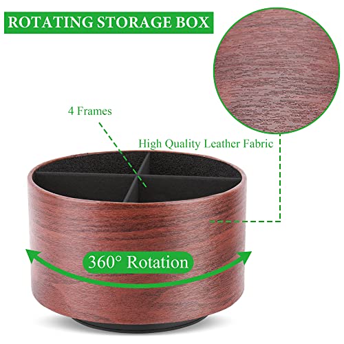 Round Leather Art Supply Organizer,Remote Control Holder,360 Degree Spinning,Multi-Functional Pencil Holder,4 Compartments Desktop Stationary Organizer(1-Light Brown2) - color: 1-Light Brown2