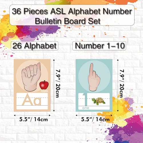 YIYDONG 36 Pieces ASL Alphabet Line Bulletin Board Set ABC Number Sign Language Flash Cards Wall Decorations for Pre-School Kindergarten Elementary Classroom Nursery Homeschool (Soft Tones) - color: Soft Tones