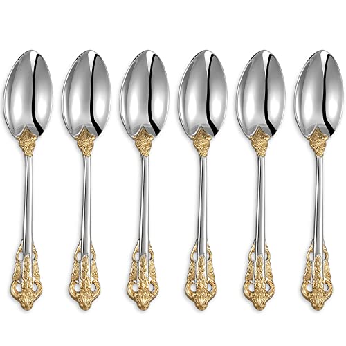 KEAWELL Luxurious 6-Piece 5.1-Inch Espresso Spoon Set (Gold Accent) - color: Gold Accent