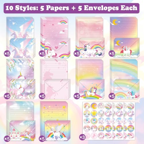 FUNCLASS 160 Pcs Unicorn Stationery Set Letter and Envelopes - color: Unicorn