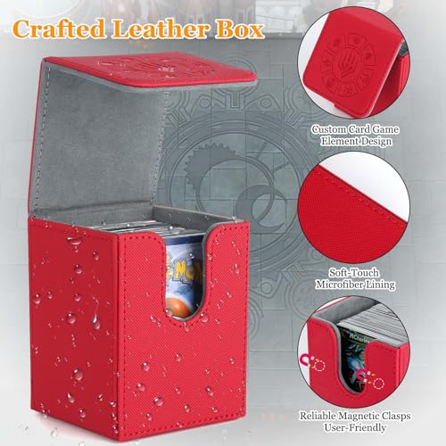 Arkeiliy MTG Deck Box 110+ Storage Sleeved Cards for Magic Commander - color: Red