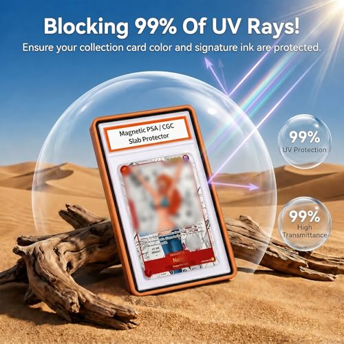 Magnetic PSA/CGC Slab Protector with Foldable Kickstand - UV Protection Tempered Glass & Aluminum Metal Bumper for 35PT PSA CGC CSG AGS, 9-Point Secure Lock Display Guard & Clear View (Orange) - color: Orange, size: PSA Card Case