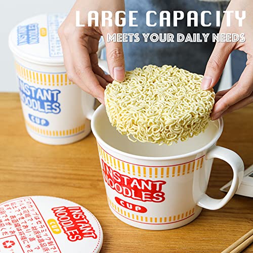 34 OZ Ceramic Bowl with Lid Instant Ramen Noodle Bowl Large Soup Bowl with Handle, Ramen Lovers Gift, Red - color: Red