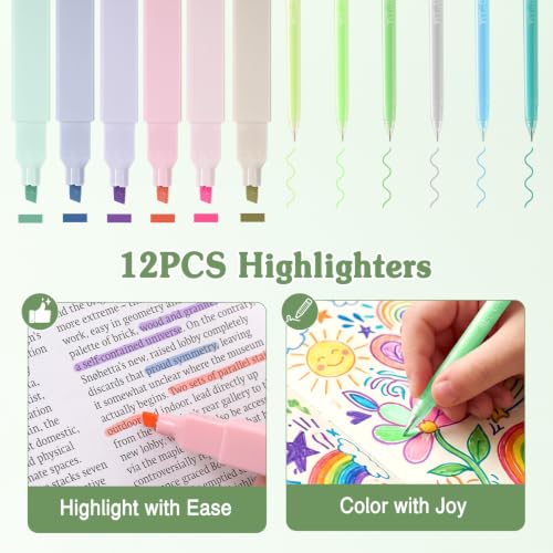 MoKo Pencil Case with Supplies, 49Pcs Aesthetic School Set, Green - color: Green-49P