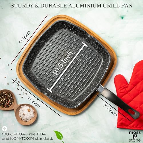 Moss & Stone Grill Pan for Indoor Cooking, 11" Nonstick Square Grill Pan - style: Square Grill Pan Regular Handle Design