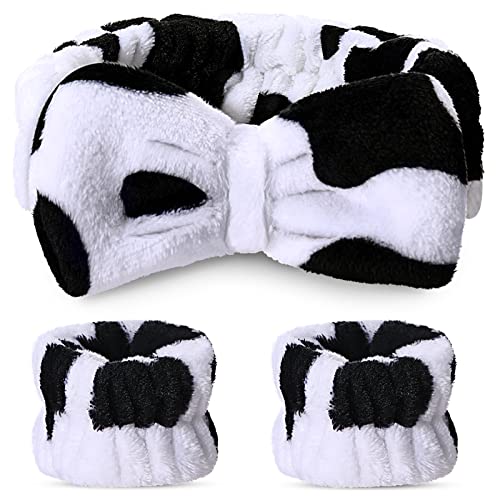 Hanaive 3 Pcs Spa Headband and Wristbands for Washing Face, Cow - style: Cow