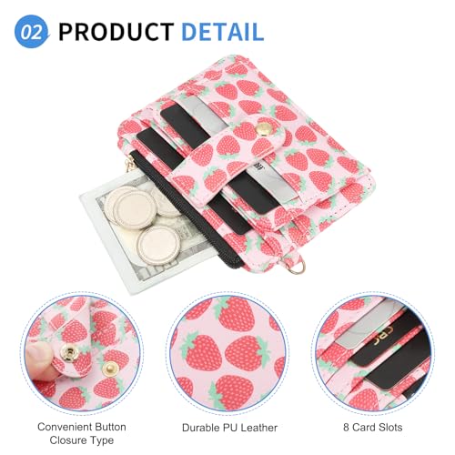 Small Credit Card Wallet PU Leather Card Holder Strawberry Print - color: Strawberry Print