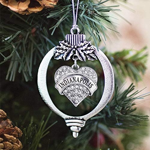 Inspired Silver - Indianapolis - Silver Christmas Ornament - Pave Heart Charm Christmas Tree Ornament with Cubic Zirconia - Holiday Hanging Decoration - style: Indianapolis