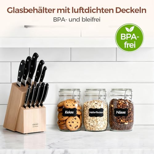 ComSaf Glass Jars with Airtight Lids 34oz 3 Pack Pantry Storage Coffee - size: 34oz*3
