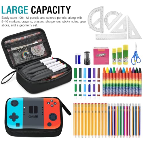 Large Pencil Box for Boys - Gamer Pencil Case Pouch with Zipper Compartment, Durable Wipable Fabric, Easy to Clean, Big Soft School Supplies Organizer Bag for Kids Grades 1-6 - color: Teal & Orange