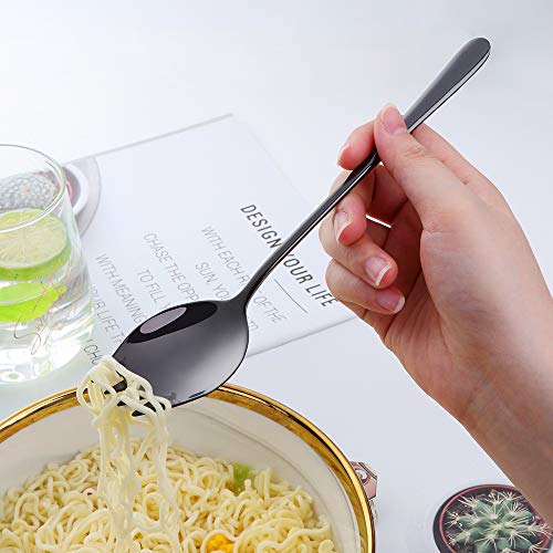 Buyer Star Black Sporks 2 in 1 Spoons Forks 5 Pieces Stainless Steel Reusable Metal Korean Soup Dinner Spoons Camping Flatware - color: Black