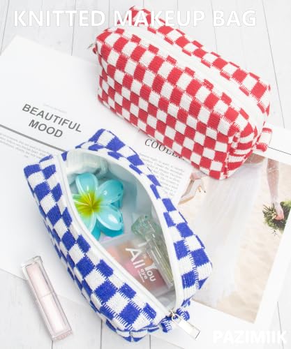 Checkered Makeup Bag for Purse, Small Travel Cosmetic Pouch,Sapphire Blue - color: Sapphire Blue