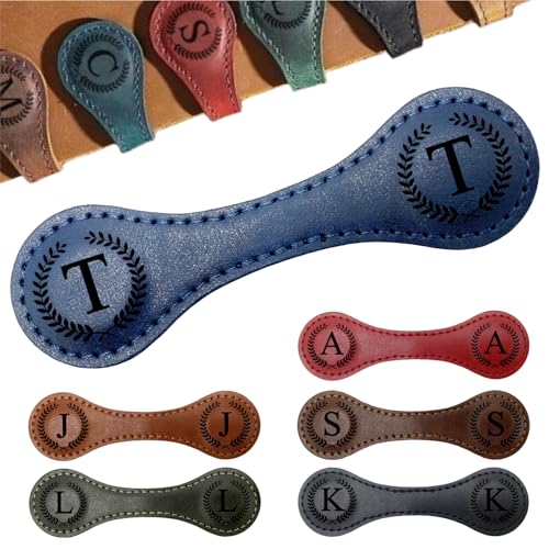 MOTEERLLU Personalized Magnetic Leather Bookmark,Initial,Blue-T - style: Blue-T