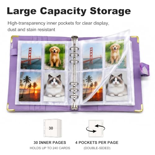 Convend A5 Kpop Photocard Binder with 30 Pack 4-Pocket Card Pages, 6 Ring Refillable Binder Album with 240 Card Slots, PU Leather Cover, Magnetic Closure, Trading Cards, Game Cards, Marble Purple - color: New-4, size: Luxe-A5