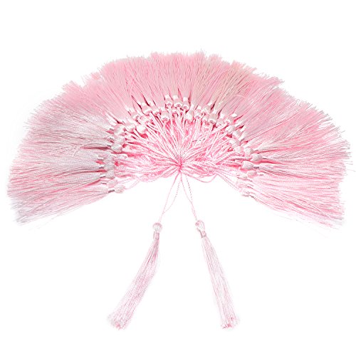 VAPKER Pink Silky Handmade Tassels - 100 Pieces, 13cm/5-Inch, with 2-Inch Cord Loop for Jewelry Making, DIY Projects, Bookmarks - color: H:pink