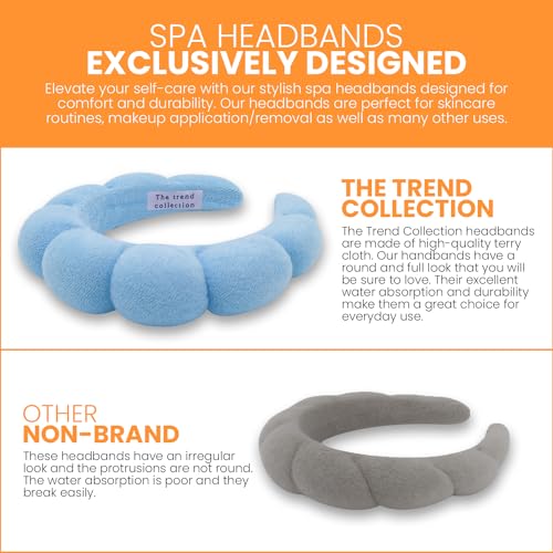 10 Pack Spa Headband and Wristband for Washing Face, Makeup and Skincare. Puffy Terry Cloth, Non Slip Get Ready Hairband for Women, Teens, Girls. Cute Hair Accessories. (Blue) - color: Blue