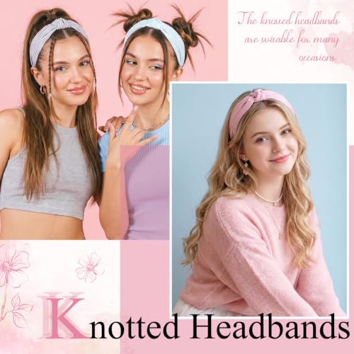 obeoby 8 Pack Stripe Knot Headbands for Women Girls, Non-Slip - color: Stripe