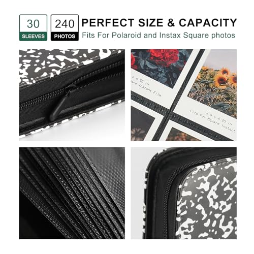 Large Polaroid Photo Album Binder, 240 Pockets. Speckles - color: Black White Speckles