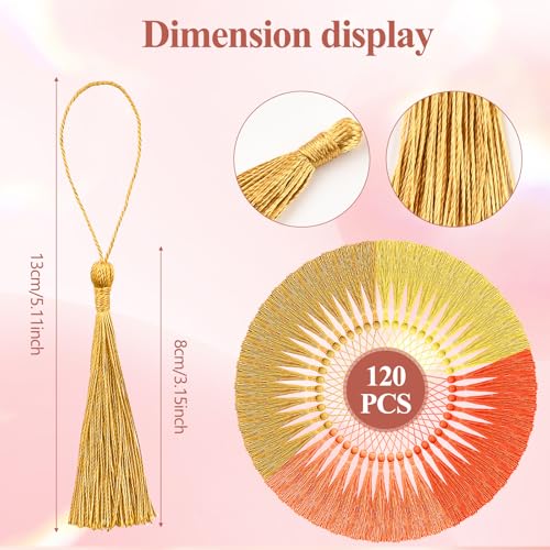 NACHLYNN 120 Pcs Bookmark Tassels Bulk 13cm/5 Inch Silky Handmade Soft Craft Mini Tassels for Jewelry Keychain Making with Loops for Dress Decoration DIY Craft Accessory (Yellow Series) - color: Yellow Series