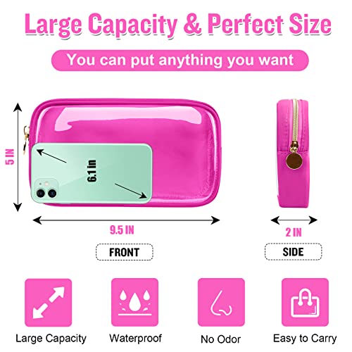 Small Clear Travel Makeup Organizer Bag for Purse, Preppy Makeup Bag Cute Cosmetic Zipper Pouch Purse, Transparent PVC & Nylon Waterproof Toiletry Storage Clutch Coin Pouch for Women Girls(Hot Pink) - color: Hot Pink-Clear, size: Small