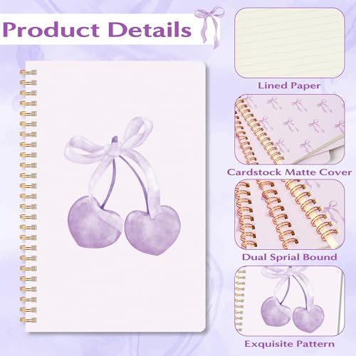 CNhoqc Purple Spiral Journal Notebooks, 4Pcs A5 Coquette Bow Notebooks - color: 4-Pcs Purple Bow-B