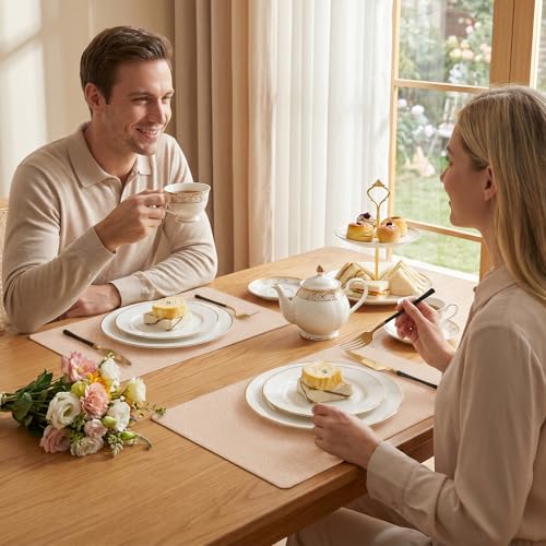 Romanstile Faux Leather Vinyl Placemats Set of 6, Pink - color: Pink