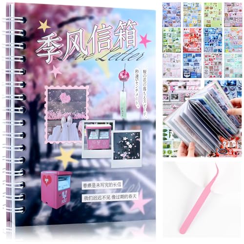 Tmtains 30 Sheets Japanese Sticker Book for Scrapbook 300+Pcs Heisei Retro Vintage Korean Stickers for Journaling Aesthetic Japanese Sticker Book for Adults DIY Junk Journal Gifts (Monsoon Postbox) - color: Ao-cherry Blossom Pink
