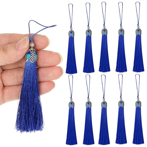 20pcs 16cm/6.3inches Vintage Silver Color Bookmark Tassels Silky Handmade Soft Craft Tassels with Loops for Bookmarks, Crafts and Jewelry Making (Blue) - color: Blue