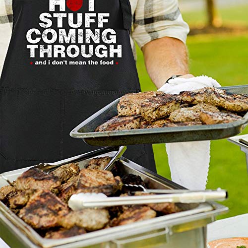Rosoz Funny BBQ Black Chef Aprons for Men Adjustable Kitchen Cooking Aprons - color: Hot Stuff Coming Through