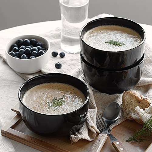 DOWAN 5.8" Deep Soup Bowls & Cereal Bowls - 30 Ounces Large Bowls Set of 4 for Kitchen - Ceramic Bowls for Cereal, Soup, Oatmeal, Salad, Ramen, Noodle, Rice - Dishwasher & Oven Safe (Black) - color: Black