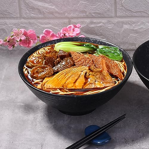 Japanese Ceramic Noodle Bowl Set of 2, 8.2 Inch Black Ramen Pho Bowls - color: Black
