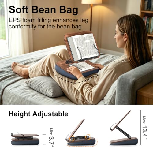 Lap Bean Bag Book Holders for Reading Hands Free, Adjustable Book Stand