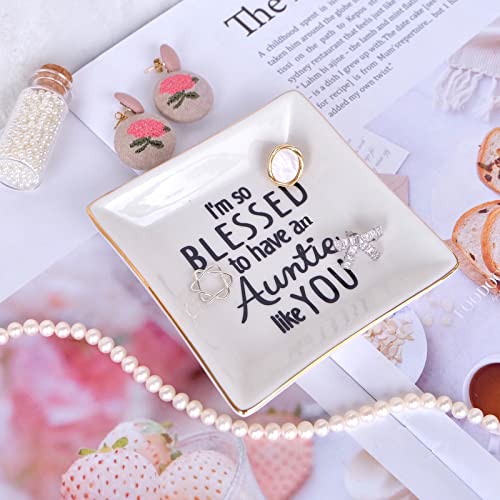Aunt Gifts Ring Dish Blessed Auntie Jewelry Tray Birthday Gift from Niece - color: Auntie