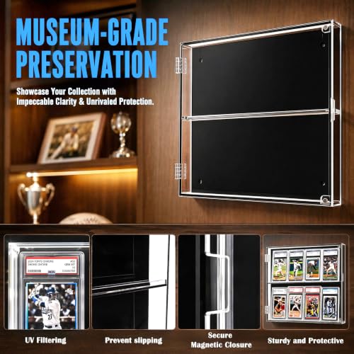 98% UV Protection Pro-Collector's Graded Sports Card Display Case for Football Baseball Basketball Hockey Comic Trading Cards (8 Cards Holder - Clear Acrylic) - size: 8 Cards Holder - Clear Acrylic