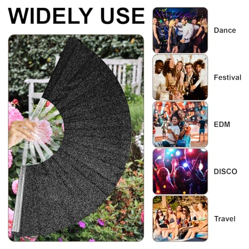 EOSAU 13" Glitter Folding Hand Fans Foldable Clacking Fans for Women Silver - color: 13" Black 04