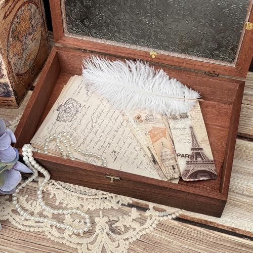 Keepsake Box - Vintage Wooden Decorative Box with Glass Lid for Jewelry, Trinket, Photo & Memory Storage (Large) - size: Large