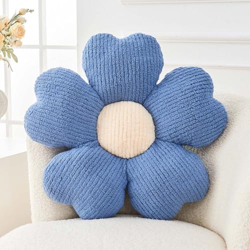 Kcvvcr Flower Throw Pillow, Cute Flower Shaped Pillow Decorative Throw Pillow for Bed Couch, Soft Daisy Pillows Floor Seating Cushion Cushions (14.9 Inch Blue) - color: Blue, size: 14.9 Inch