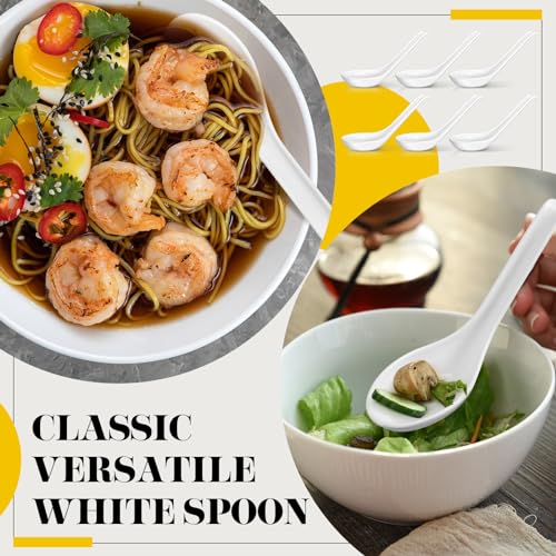 Hushee 100 Pcs Asian Soup Spoon Large Chinese Noodle Ramen Reusable Japanese Pho Spoon Bulk with Hook for Home Restaurant - style: Minimalist