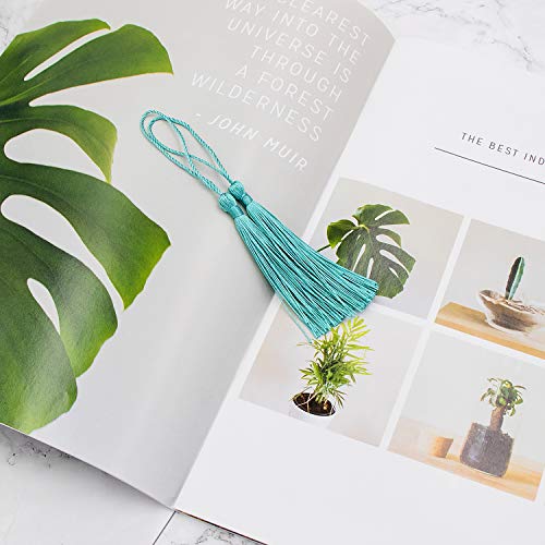 VAPKER 100 Pieces Turquoise Color 13cm/5-Inch Silky Handmade Soft Tassels Floss Bookmark Tassels with 2-Inch Cord Loop for Jewelry Making, DIY Projects, Bookmarks - color: N:turquoise
