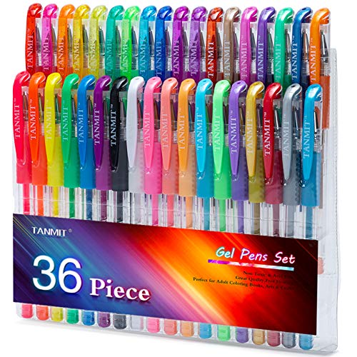 TANMIT 36 Colors Gel Pens Set for Adult Coloring Books with 40% More Ink