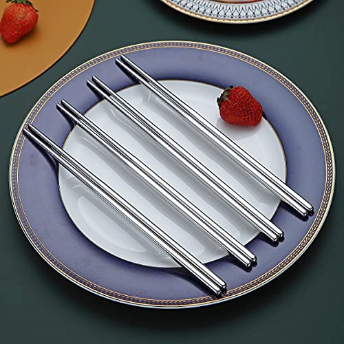 10 Pairs Reusable Chopsticks, Stainless Steel Metal Chop Sticks, Japanese Chinese Korean Chopstick Dishwasher Safe, 8.9 Inch (Silver / Chop sticks) - color: 1. Silver