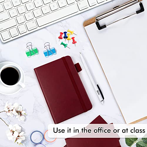 6 Pack Pocket Mini Notebooks Bulk, Feela Small Cute Memo Notepads Hardcover College Ruled Lined Journals with Pen Holder for School Business Work, with 6 Black Pens, 3.5”x 5.5”, A6, Wine - color: A6 6 Wine