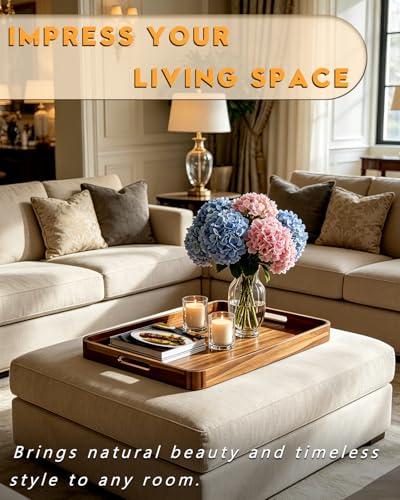 26"x17" Wooden Serving Tray, Acacia Ottoman Tray, Rounded Corners - size: 26" x 17.3" x 2"